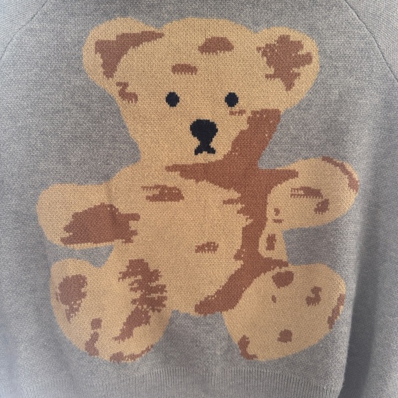 Hippie Rose Cozy Gray Teddy Bear Graphic Crewneck Sweater XS Pullover - Picture 5 of 6